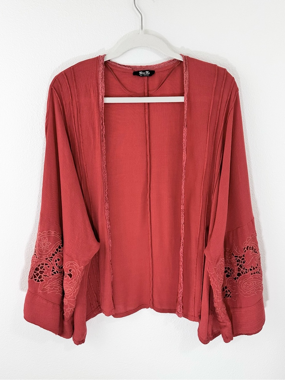 Miss Me Red Boho Kimono Cardigan Size M / L Embroidered Sleeves